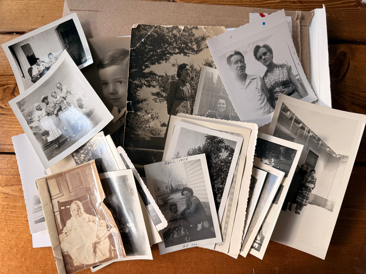 Black and white snapshots. All people.