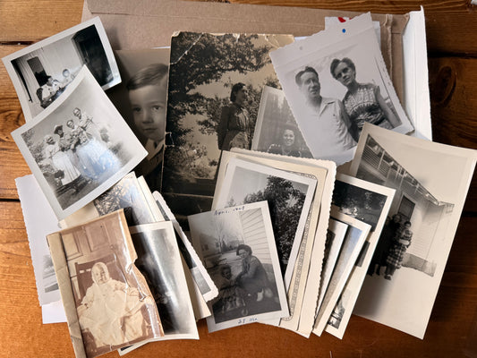 Black and white snapshots. All people.